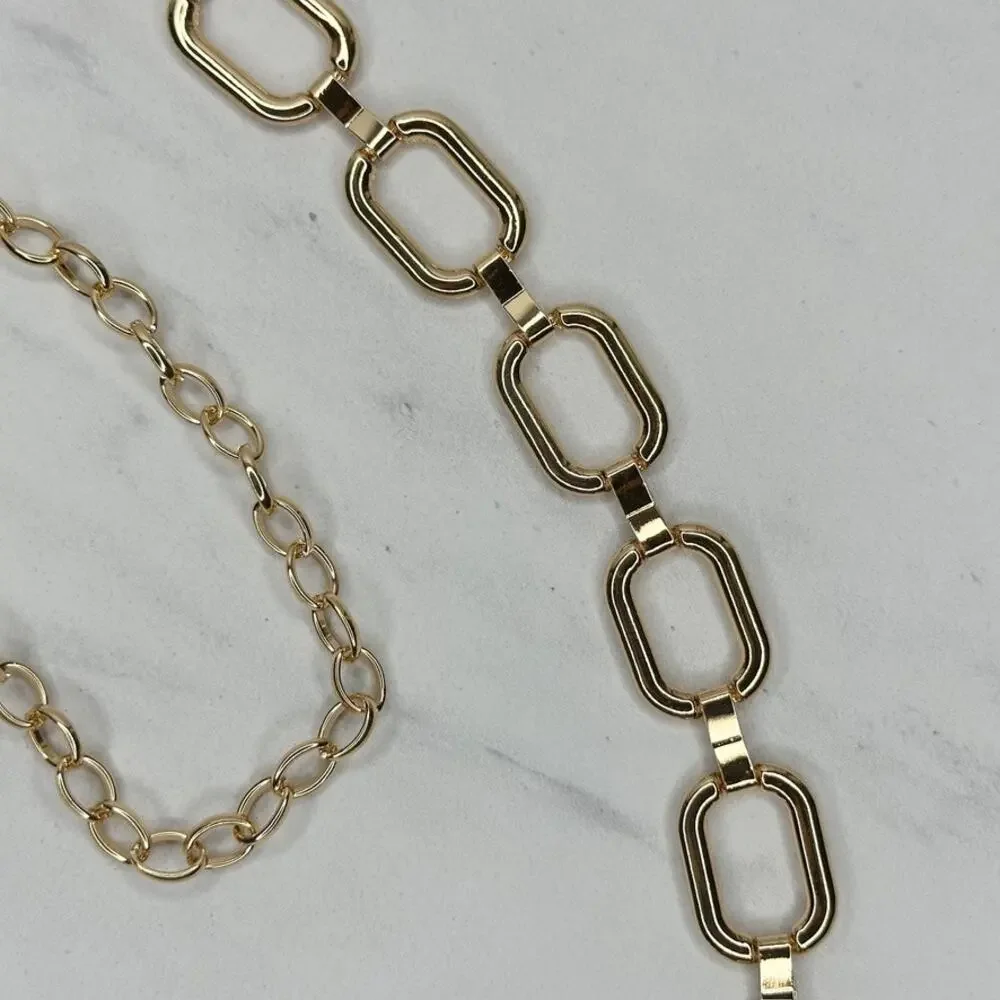 Gold Tone Metal Rectangular Chain Link Belt One Size (OS) ✨